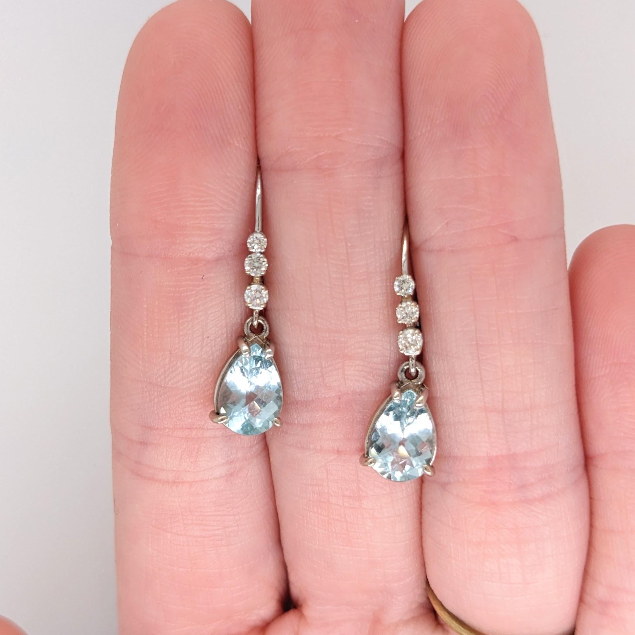 2.16cts Rare Aquamarine Drops w Diamond Accents in 14k White Gold Pear 8x6mm In New Condition In Columbus, OH