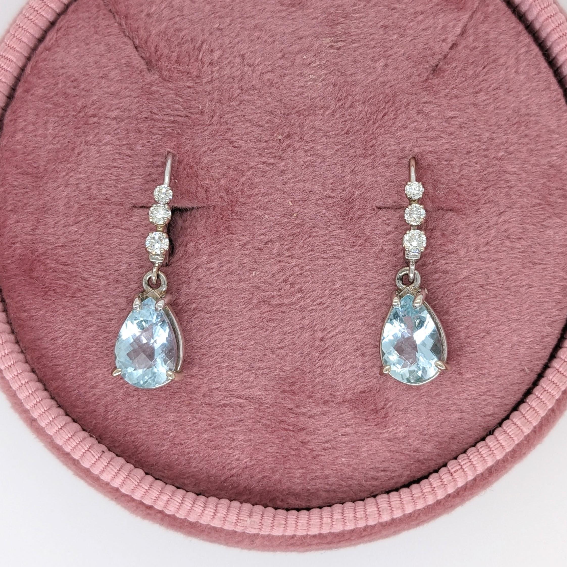 Women's 2.16cts Rare Aquamarine Drops w Diamond Accents in 14k White Gold Pear 8x6mm