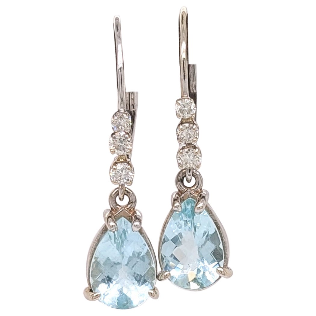 2.16cts Rara Aguamarina Gotas w Acentos de Diamante en Oro Blanco de 14k Pera 8x6mm