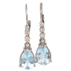 2.16cts Rare Aquamarine Drops w Diamond Accents in 14k White Gold Pear 8x6mm