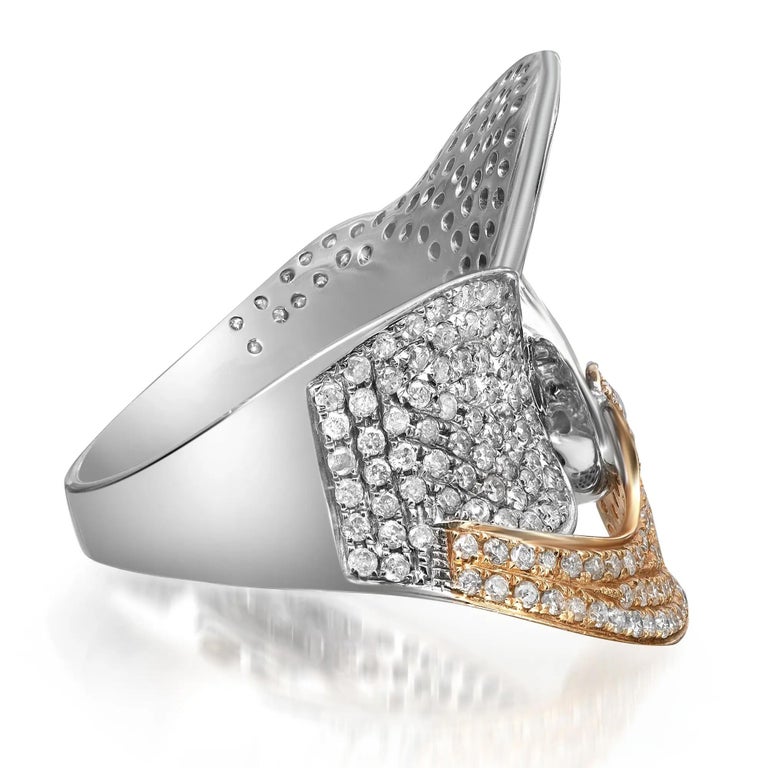 2.16Cttw Pave Set Round Diamond Two Tone Cocktail Ring 14K White Gold ...