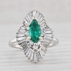 2.16ctw Emerald Diamond Halo Ring 18k White Gold Size 7.25 Cocktail