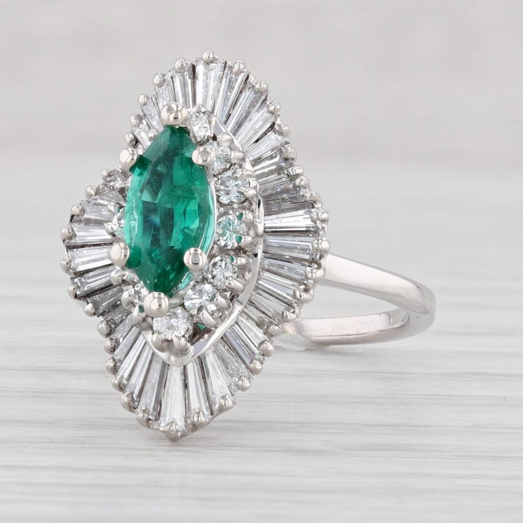 Oval Cut 2.16ctw Emerald Diamond Halo Ring 18k White Gold Size 7.25 Cocktail For Sale