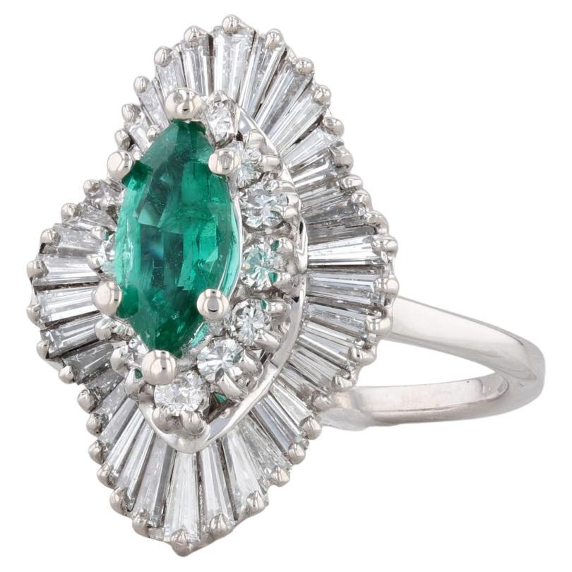 2.16ctw Emerald Diamond Halo Ring 18k White Gold Size 7.25 Cocktail For Sale