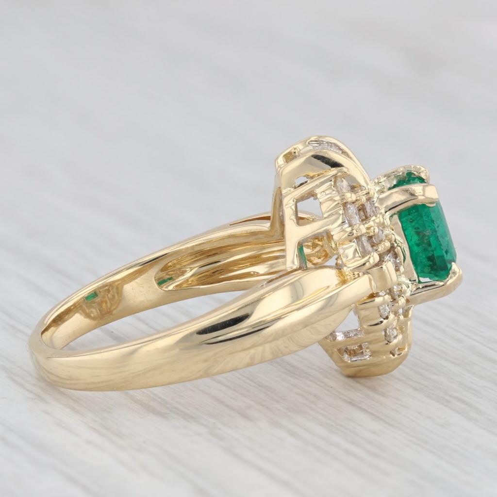 Emerald Cut 2.16ctw Emerald Diamond Halo Ring 18k Yellow Gold Size 8 Cocktail For Sale
