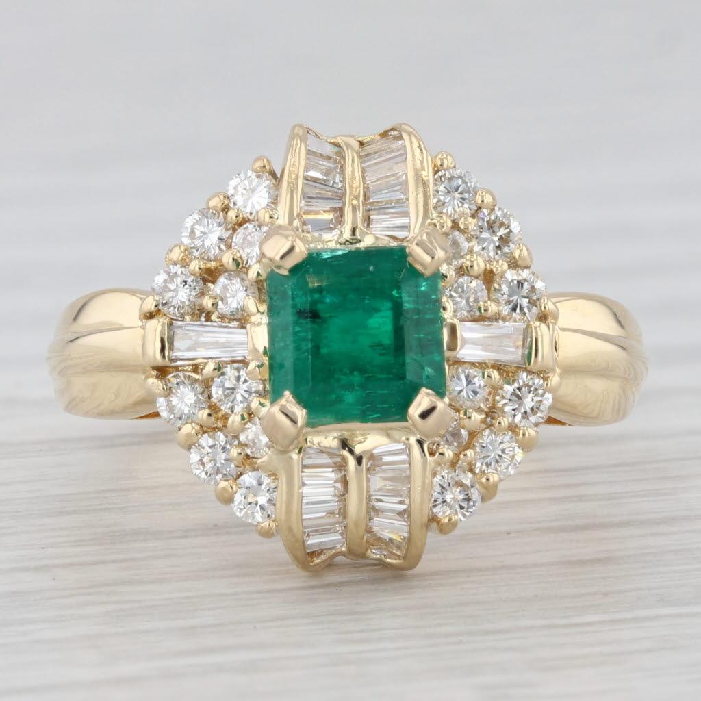 2.16ctw Emerald Diamond Halo Ring 18k Yellow Gold Size 8 Cocktail In Good Condition For Sale In McLeansville, NC