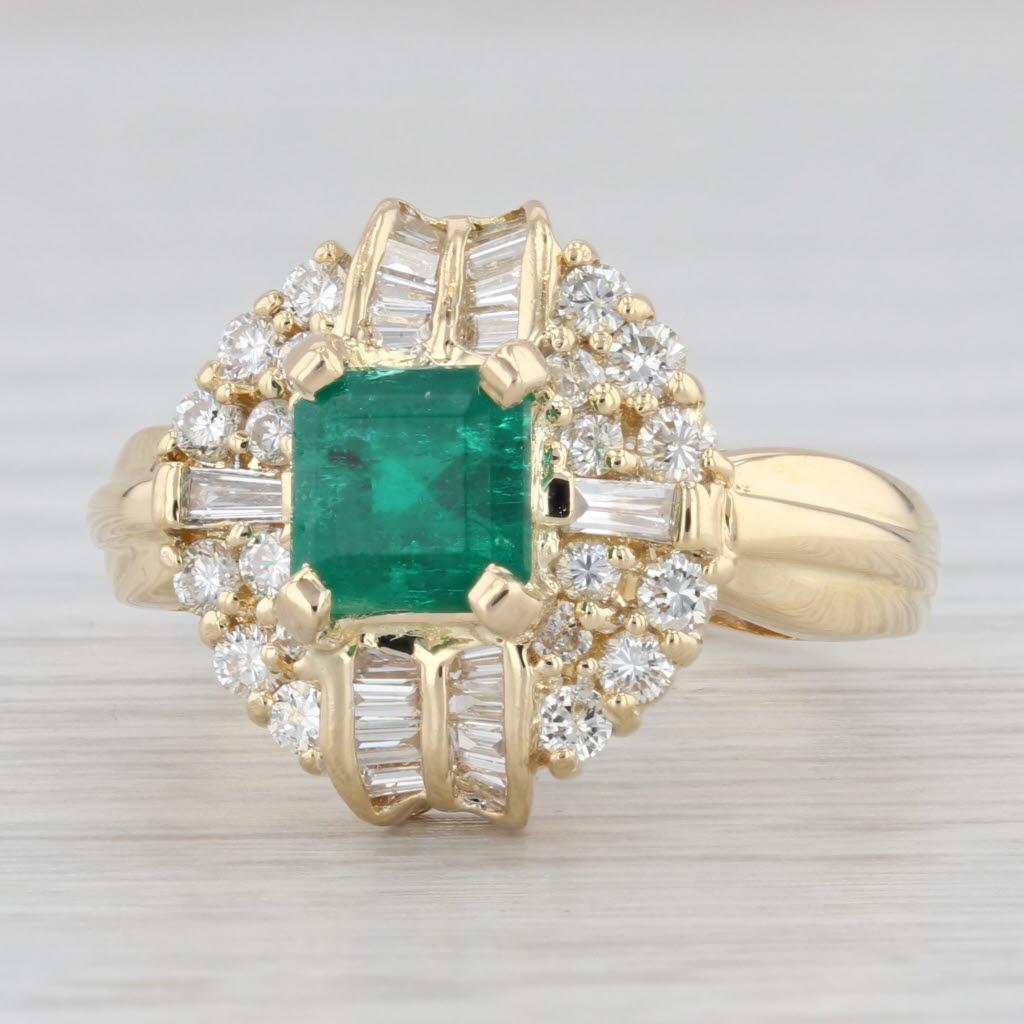 Women's 2.16ctw Emerald Diamond Halo Ring 18k Yellow Gold Size 8 Cocktail For Sale