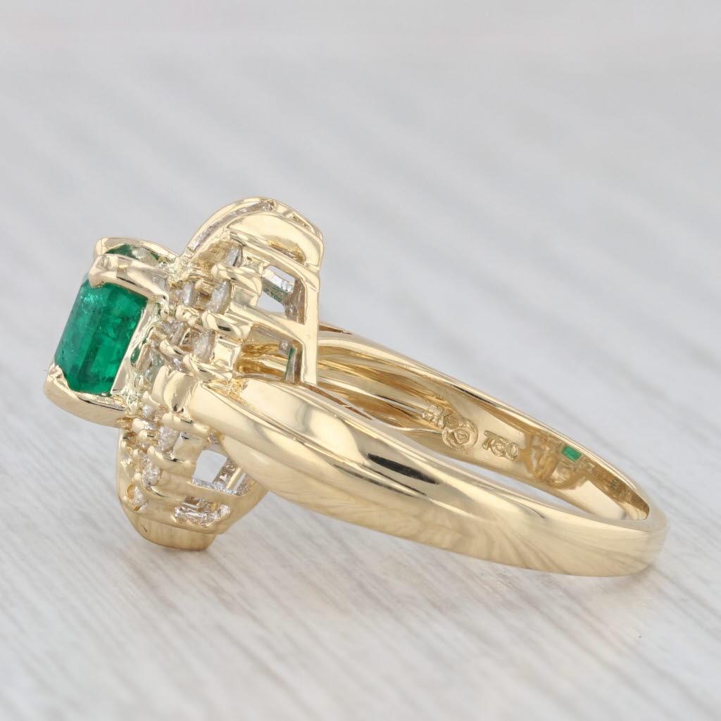 2.16ctw Emerald Diamond Halo Ring 18k Yellow Gold Size 8 Cocktail For Sale 1