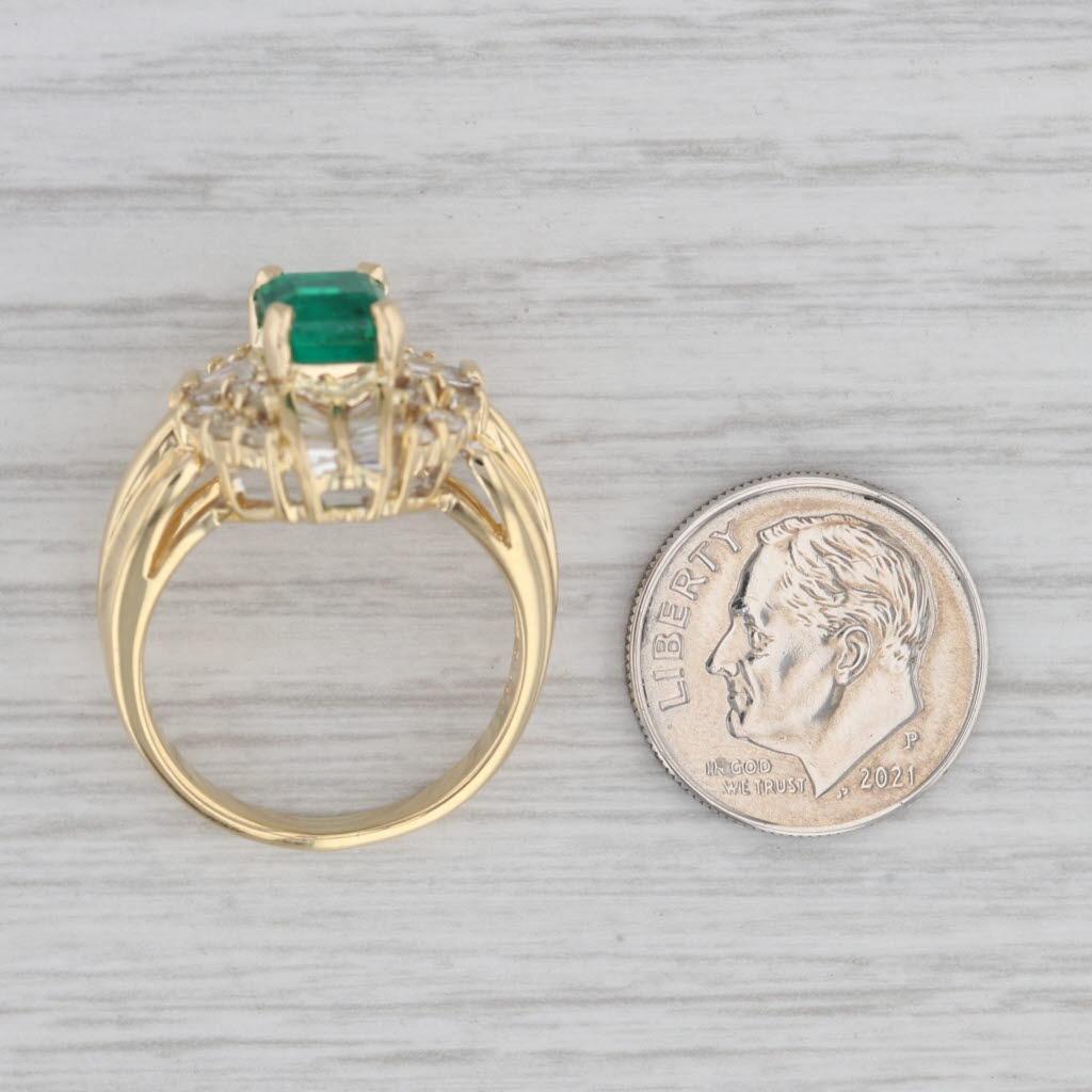 2.16ctw Emerald Diamond Halo Ring 18k Yellow Gold Size 8 Cocktail For Sale 3