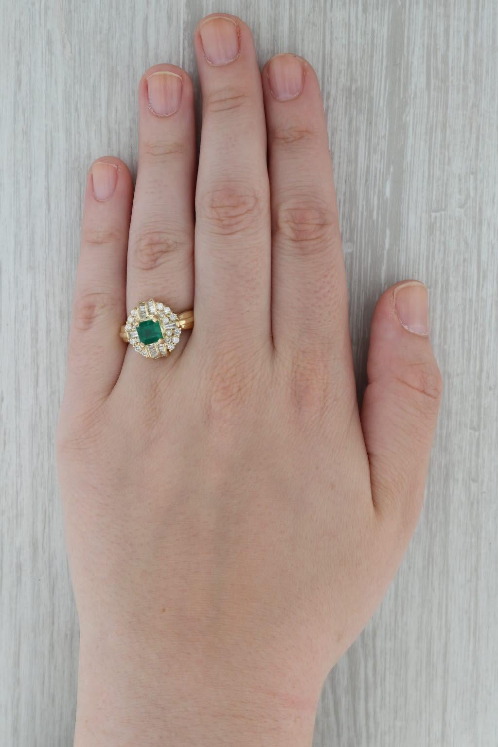 2.16ctw Emerald Diamond Halo Ring 18k Yellow Gold Size 8 Cocktail For Sale 4