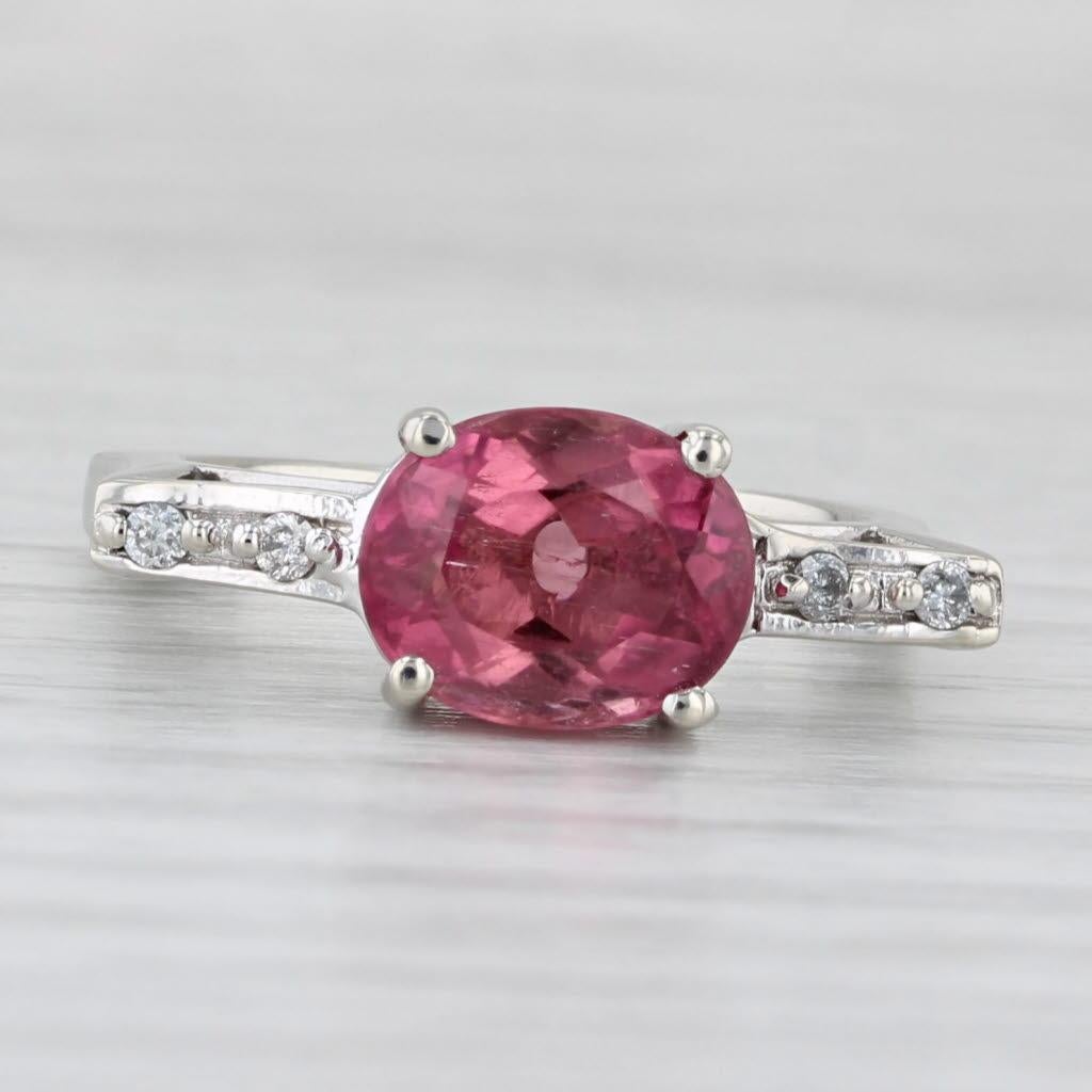 2.16ctw Pink Tourmaline Diamond Ring 14k White Gold Size 6 Unique Design In Good Condition For Sale In McLeansville, NC