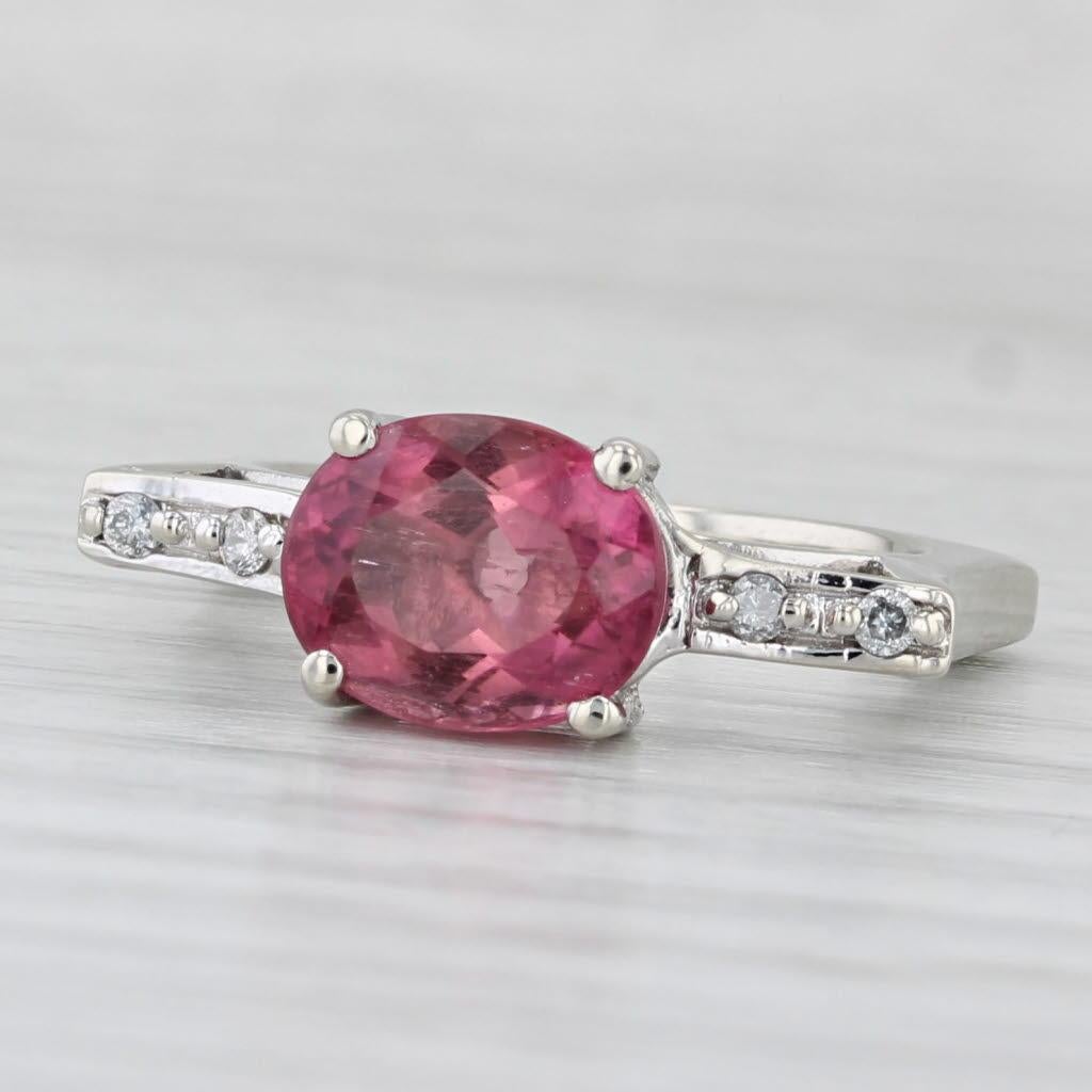 Women's or Men's 2.16ctw Pink Tourmaline Diamond Ring 14k White Gold Size 6 Unique Design For Sale
