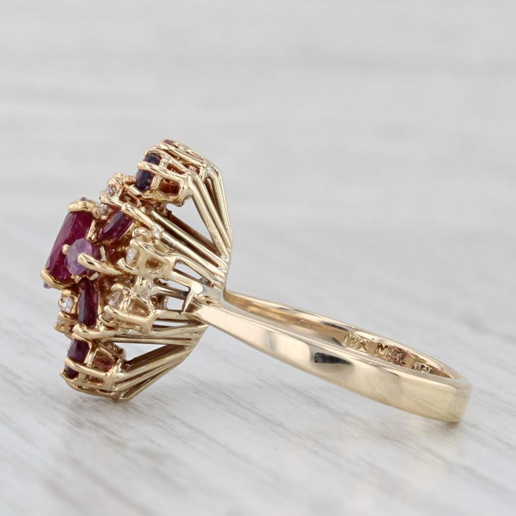 Bague cocktail en or jaune 14 carats avec diamants et rubis de 2,16 carats, taille 5,75 Unisexe en vente