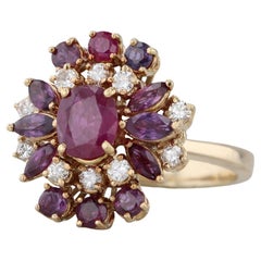 Bague cocktail en or jaune 14 carats avec diamants et rubis de 2,16 carats, taille 5,75