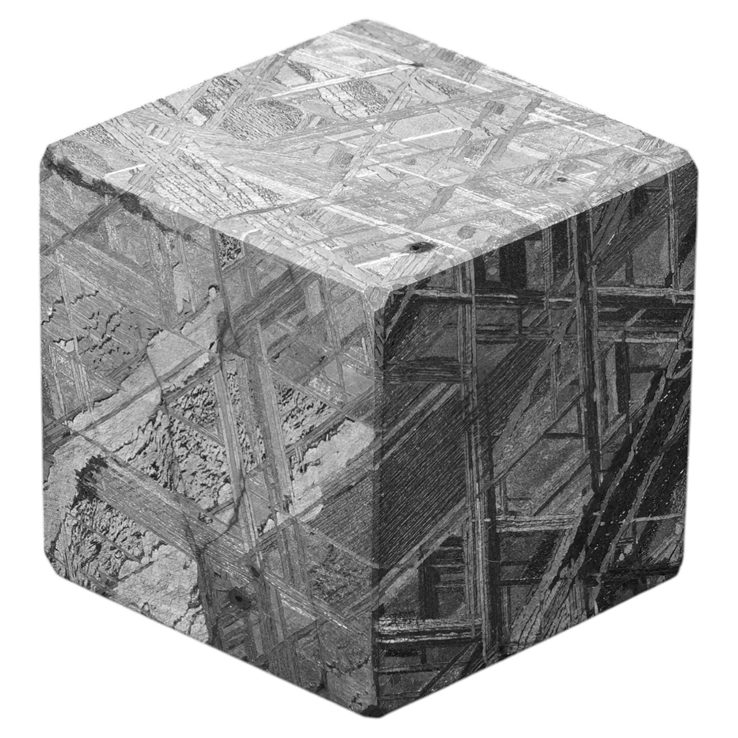 216g Authentic Muonionalusta Meteorite Cube with Widmanstätten Pattern