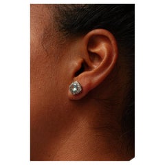 2.17 Carat Aquamarine and Diamond Cluster Stud Earrings in Palladium