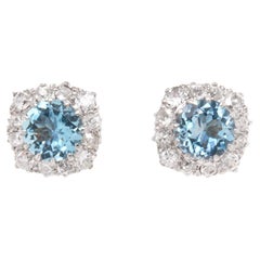 2,17 Karat Aquamarin und Diamant-Cluster-Ohrstecker aus Palladium