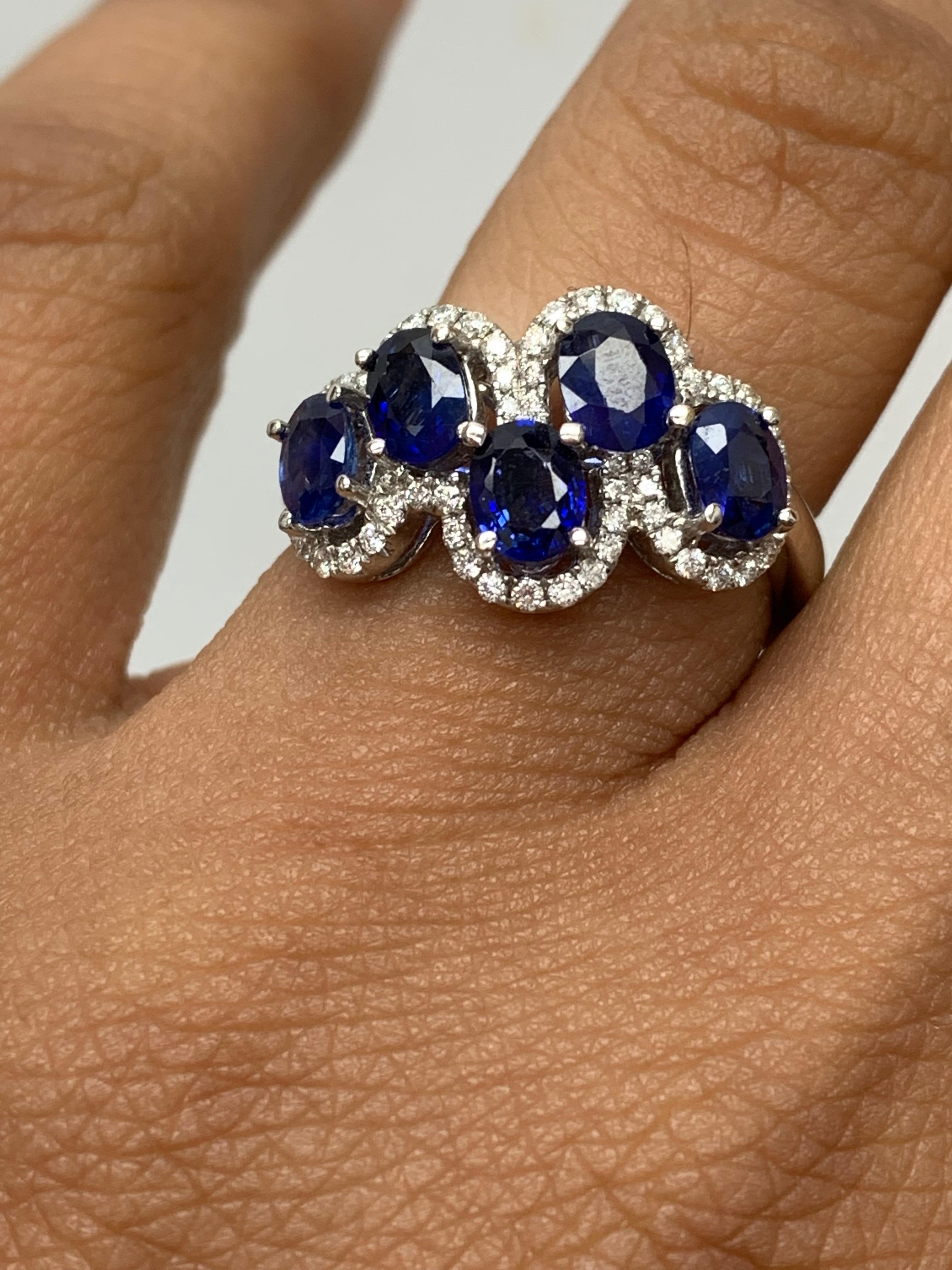 Oval Cut 2.17 Carat Blue Sapphire and Diamond Cocktail Ring in 18K White Gold For Sale