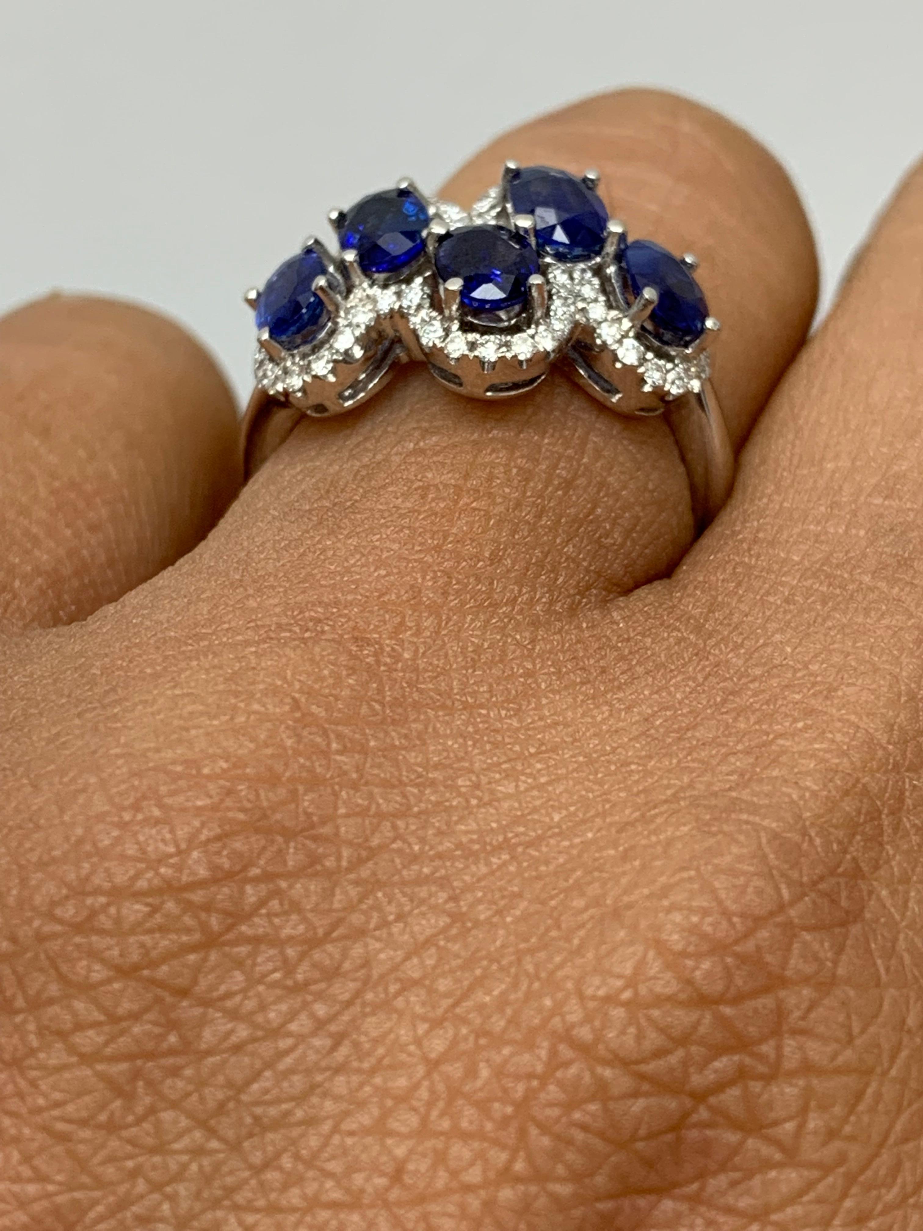 Women's 2.17 Carat Blue Sapphire and Diamond Cocktail Ring in 18K White Gold For Sale