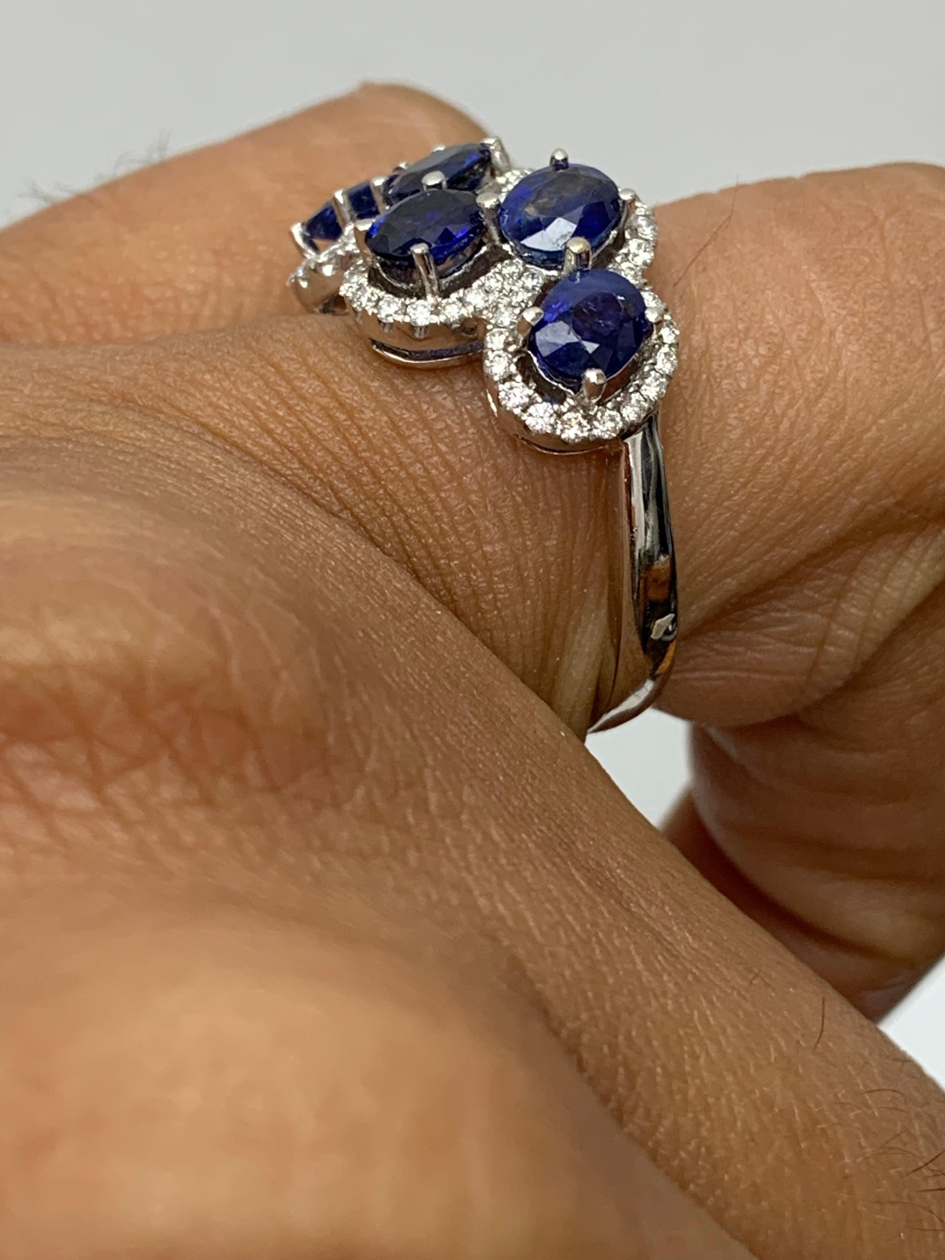 2.17 Carat Blue Sapphire and Diamond Cocktail Ring in 18K White Gold For Sale 2