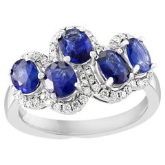 2.17 Carat Blue Sapphire and Diamond Cocktail Ring in 18K White Gold