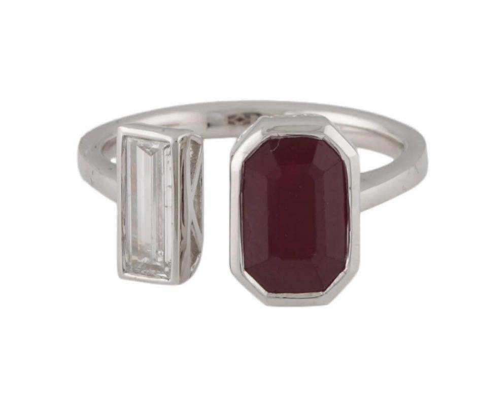 2.17 Carat Burmese Ruby and .43 Carat Diamond Ring For Sale