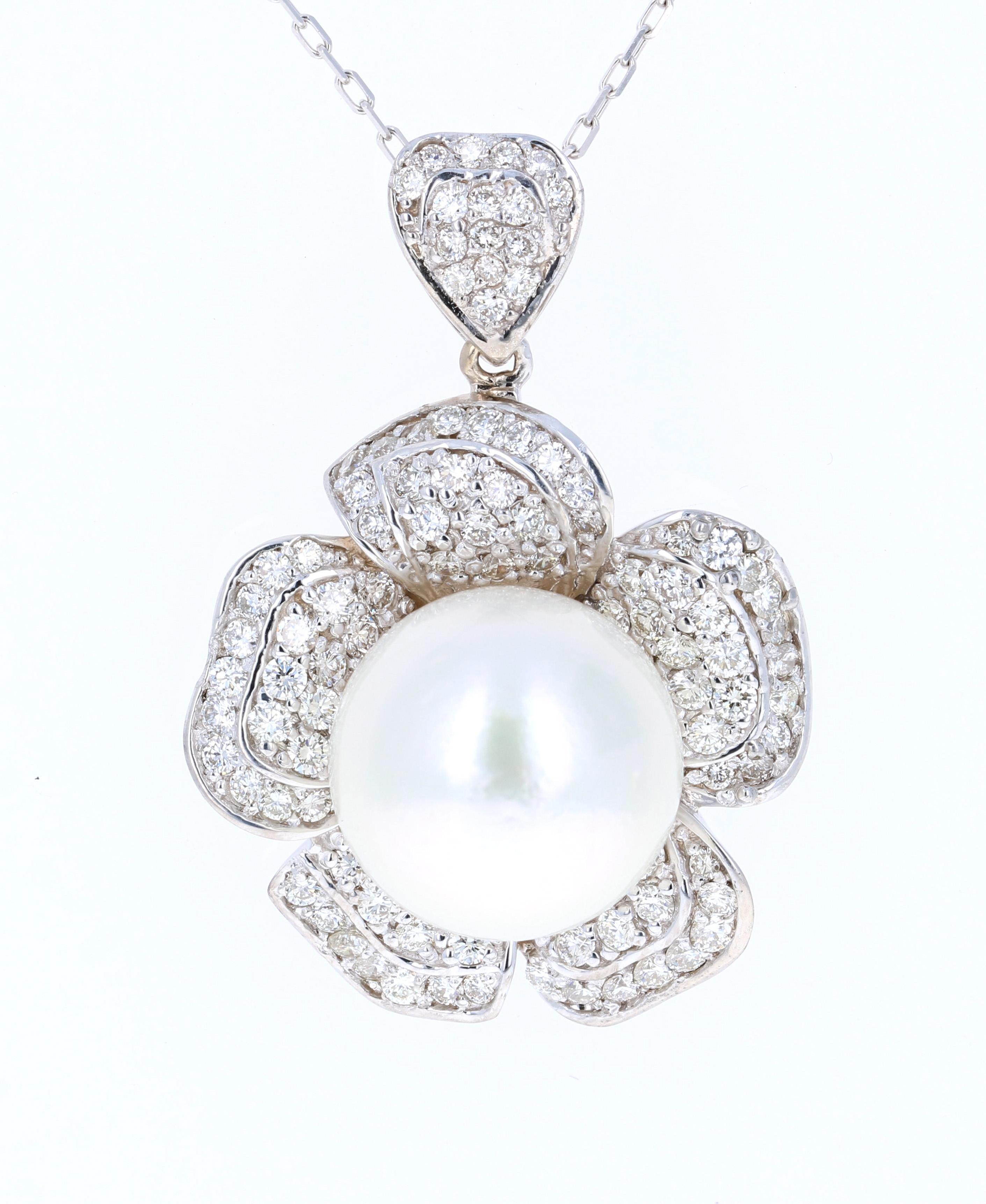 2.17 Carat Diamond and South Sea Pearl 18 Karat White Gold Pendant In New Condition In Los Angeles, CA