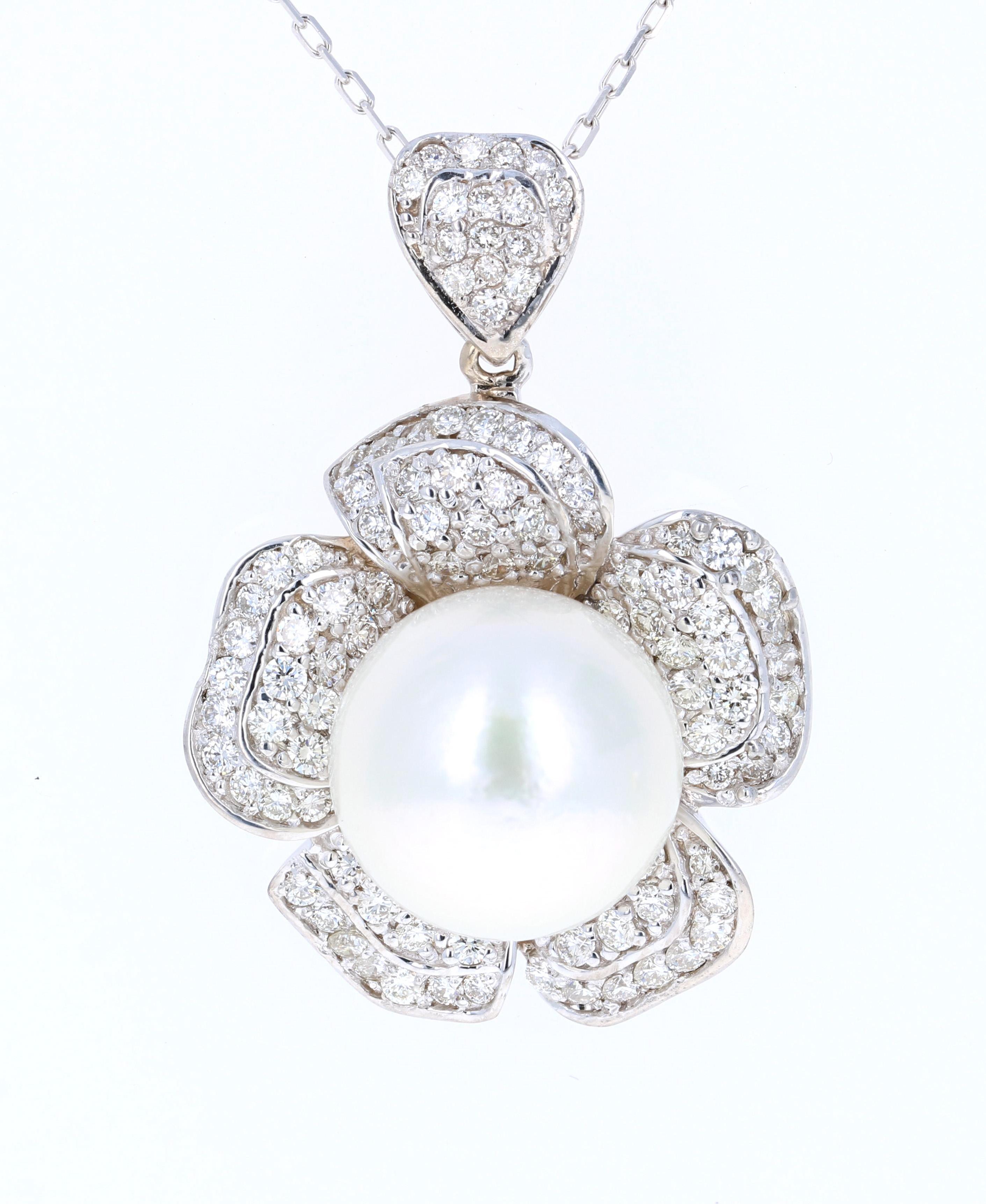 2.17 Carat Diamond and South Sea Pearl 18 Karat White Gold Pendant In New Condition For Sale In Los Angeles, CA