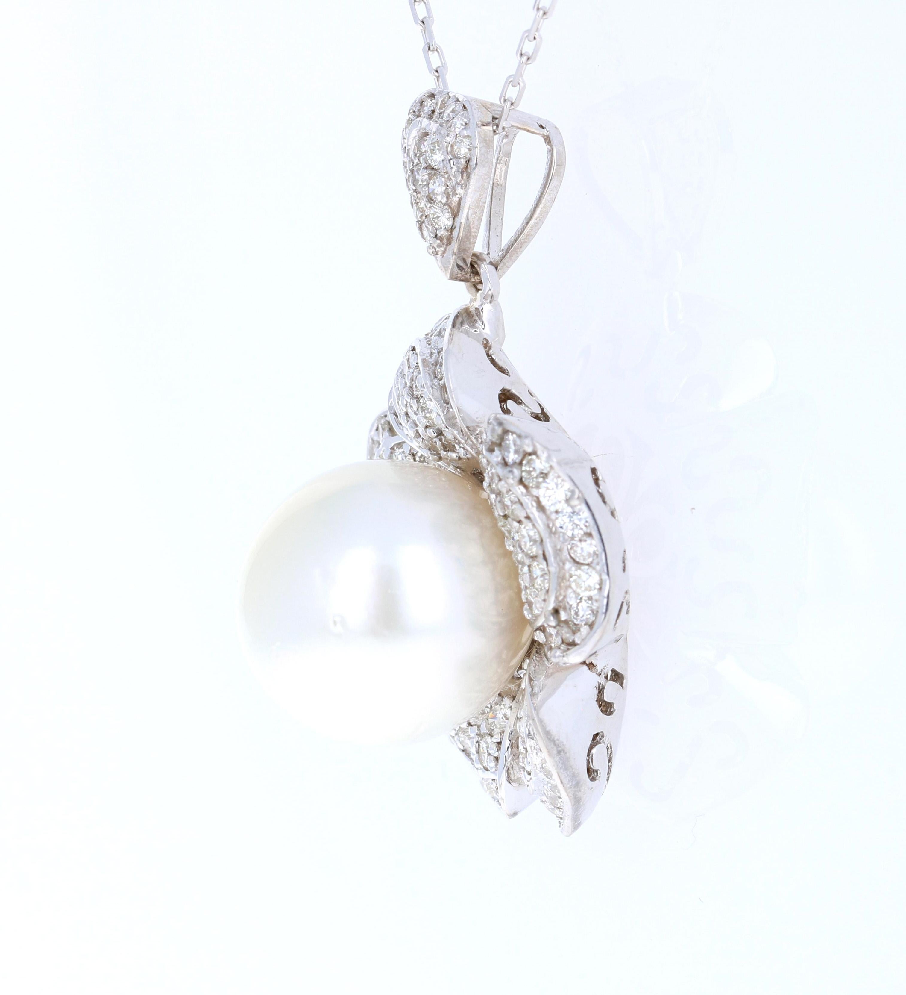 2.17 Carat Diamond and South Sea Pearl 18 Karat White Gold Pendant For Sale 1