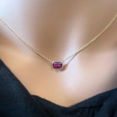 2.17 Carat Emerald Cut Pinkish Red Sapphire Fashion Necklaces In 14k Yellow Gold