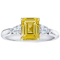 2.17 Carat Emerald Cut Yellow Sapphire and Diamond Ring