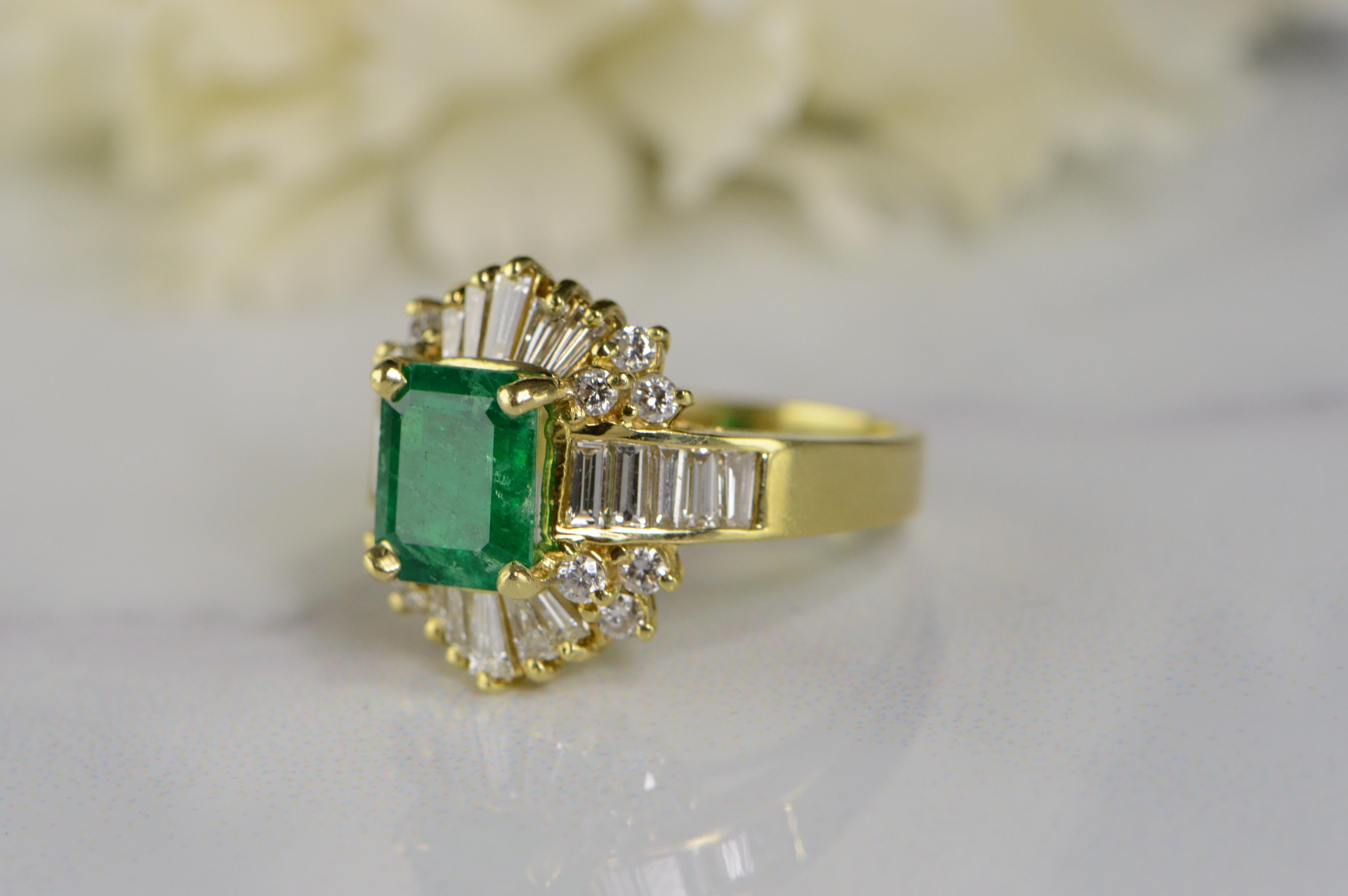 Modern 2.17 Carat Emerald and Diamond Gold Ring For Sale