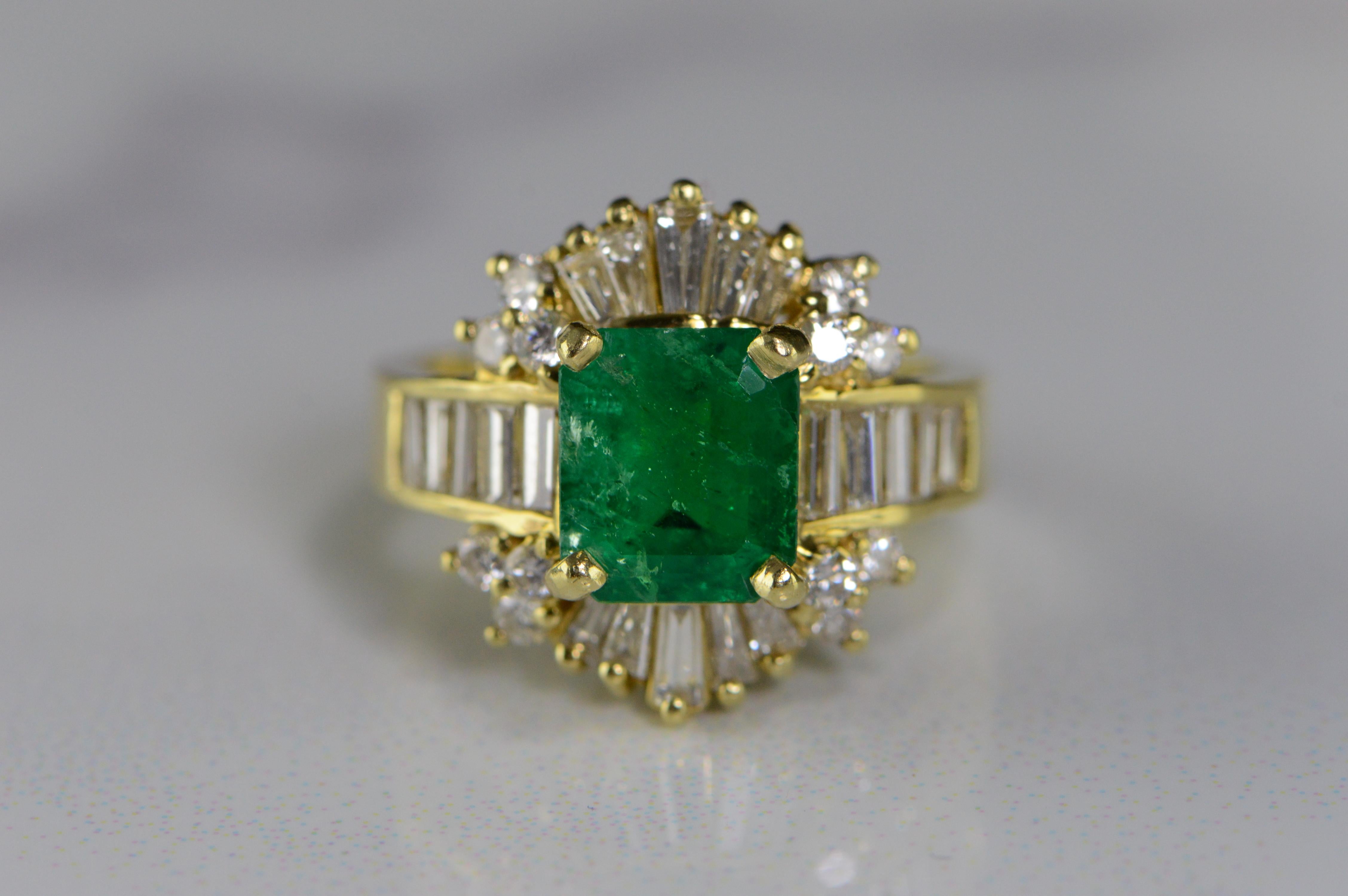 2.17 Carat Emerald and Diamond Gold Ring In Excellent Condition For Sale In Frederick, MD