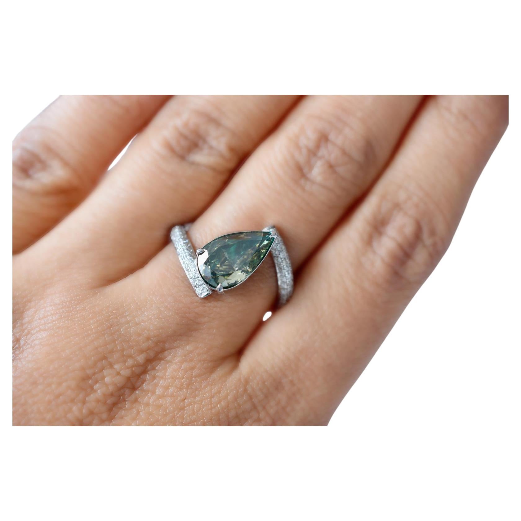 2.17 Carat Fancy Dark Gray Yellowish Green Diamond Ring GIA Certified  For Sale