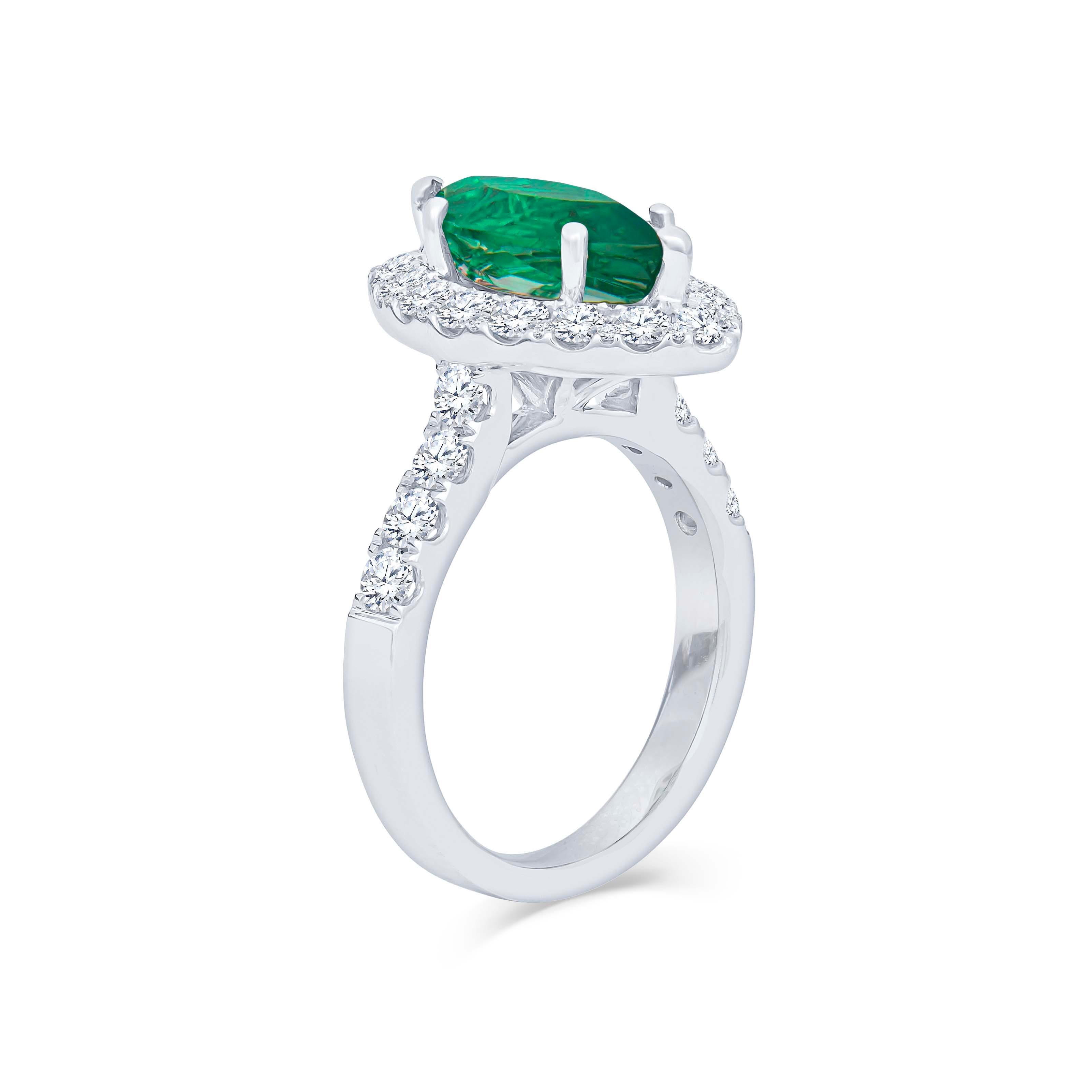 Marquise Cut 2.17 Carat Marquise Columbian Emerald and 1.40 Carat Diamond Engagement Ring