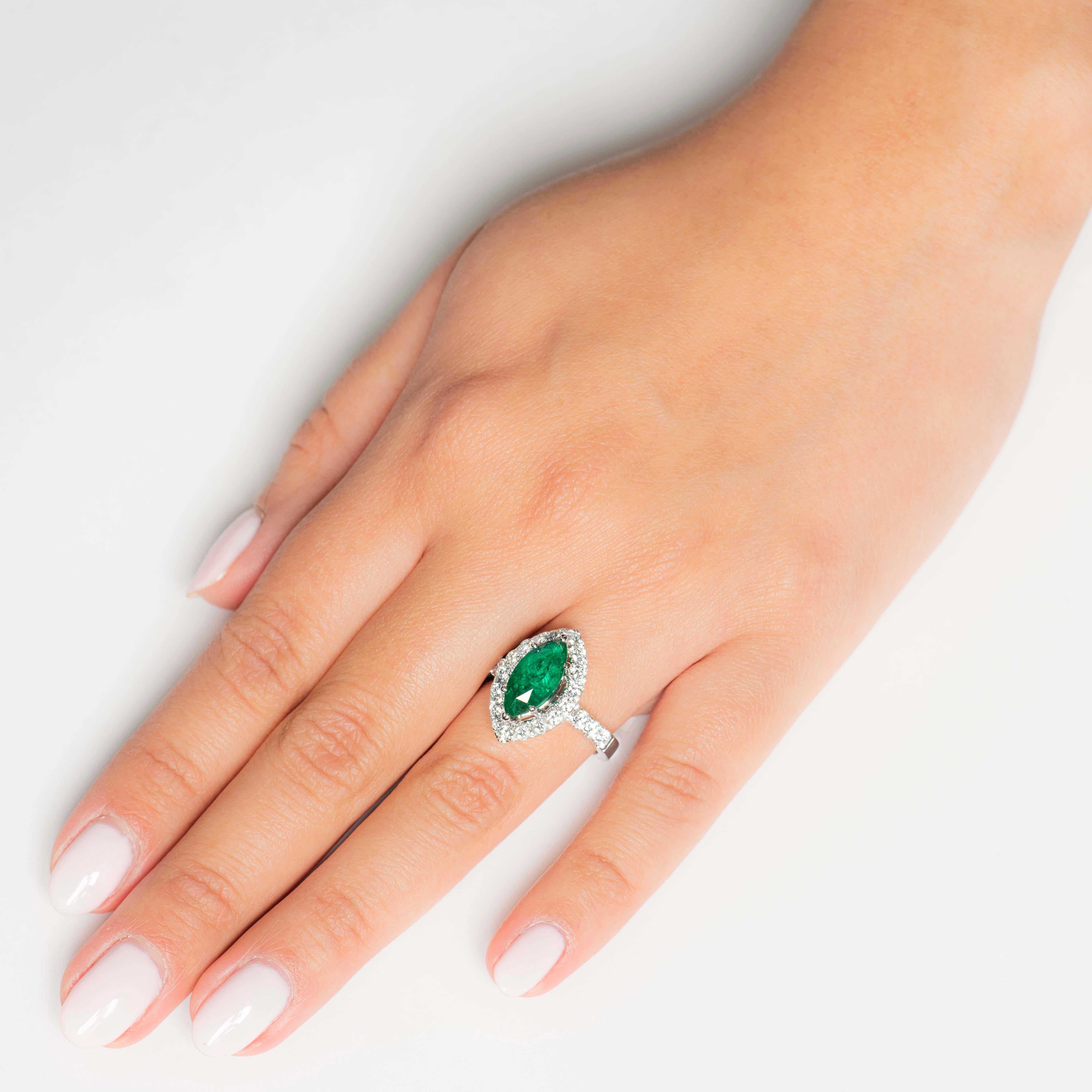 Women's 2.17 Carat Marquise Columbian Emerald and 1.40 Carat Diamond Engagement Ring
