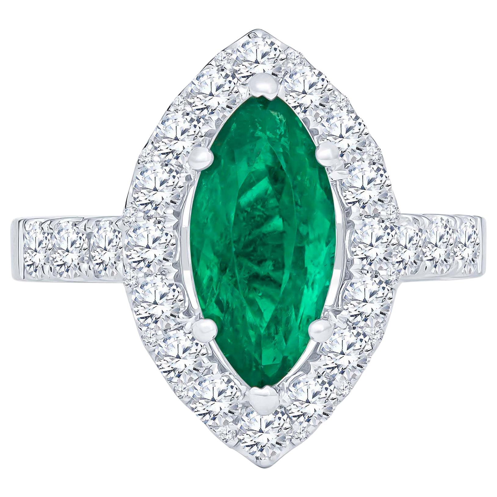2.17 Carat Marquise Columbian Emerald and 1.40 Carat Diamond Engagement Ring