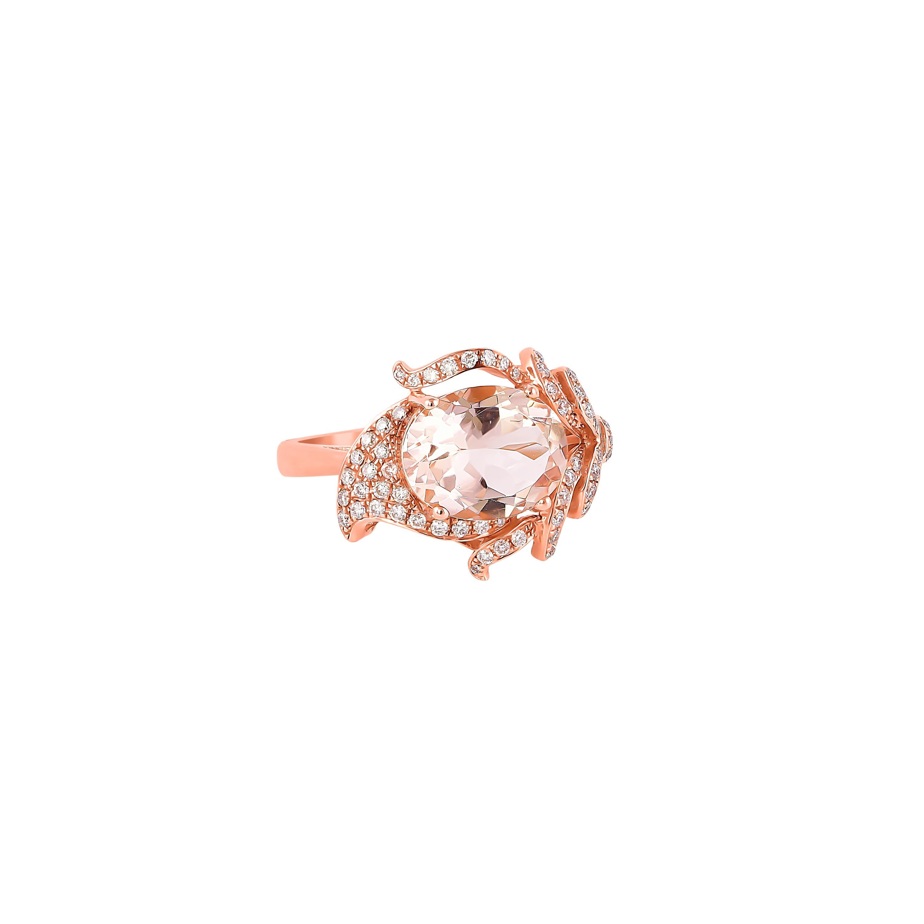 This collection features an array of magnificent morganites! Accented with Diamonds these rings are made in rose gold and present a classic yet elegant look. 

Classic morganite ring in 18K Rose gold with Diamond. 

Morganite: 2.17 carat, 10X8mm