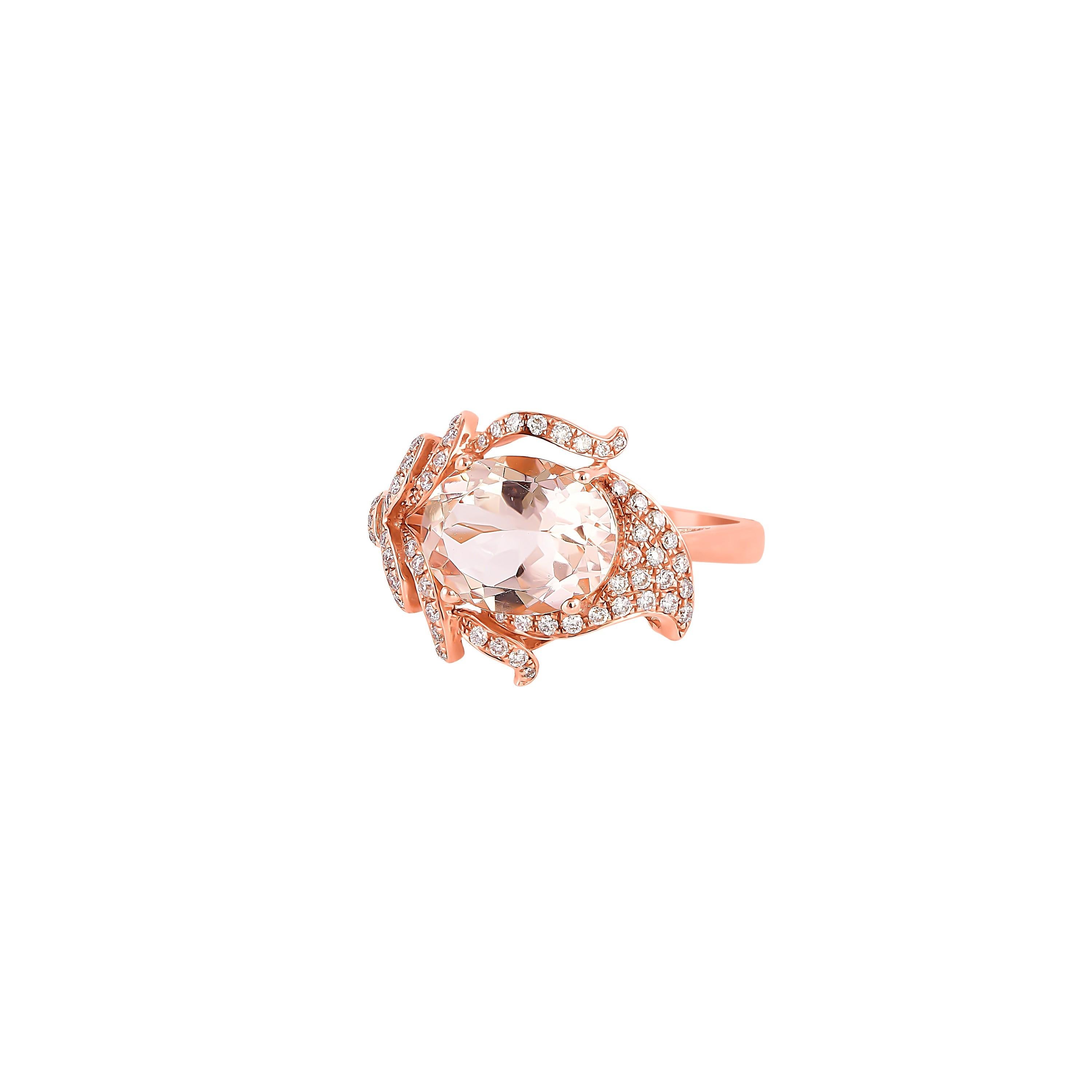 Oval Cut 2.17 Carat Morganite and Diamond Ring in 18 Karat Rose Gold For Sale