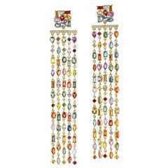 Boucles d'oreilles goutte d'eau en or 18 carats avec saphirs multicolores de 21,7 carats et diamants