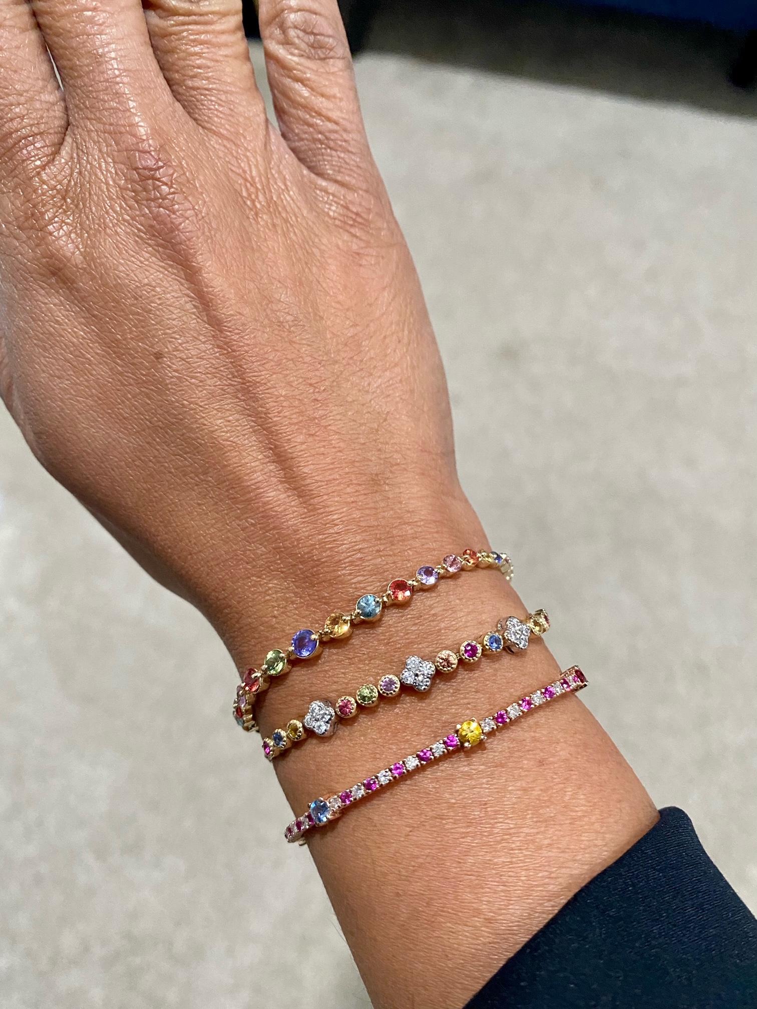 Bracciale in oro rosa regolabile con zaffiri e diamanti multicolore da 2,17 carati in vendita 6