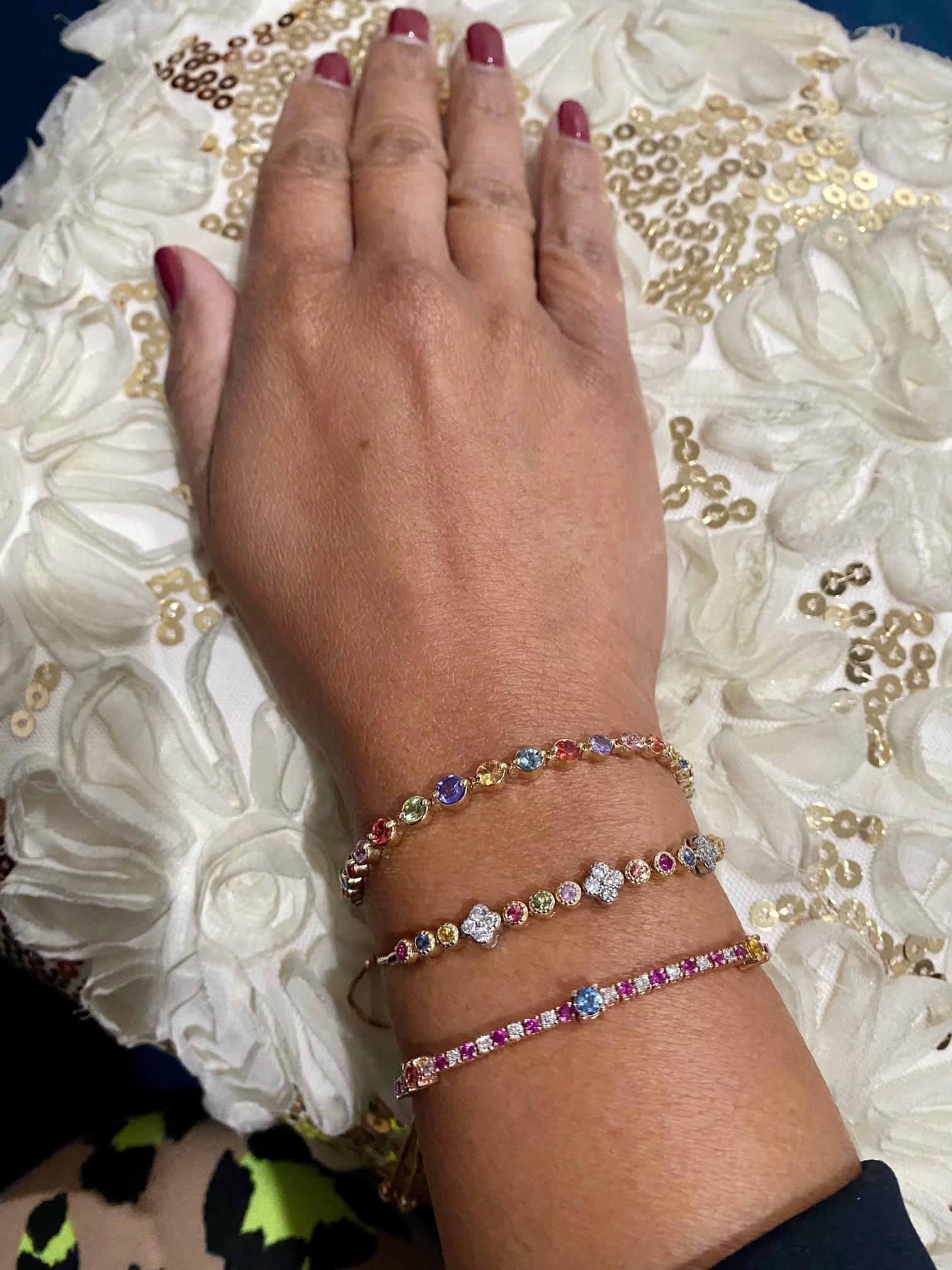 2.17 Carat Multicolor Sapphire and Diamond Adjustable Rose Gold Bracelet For Sale 3