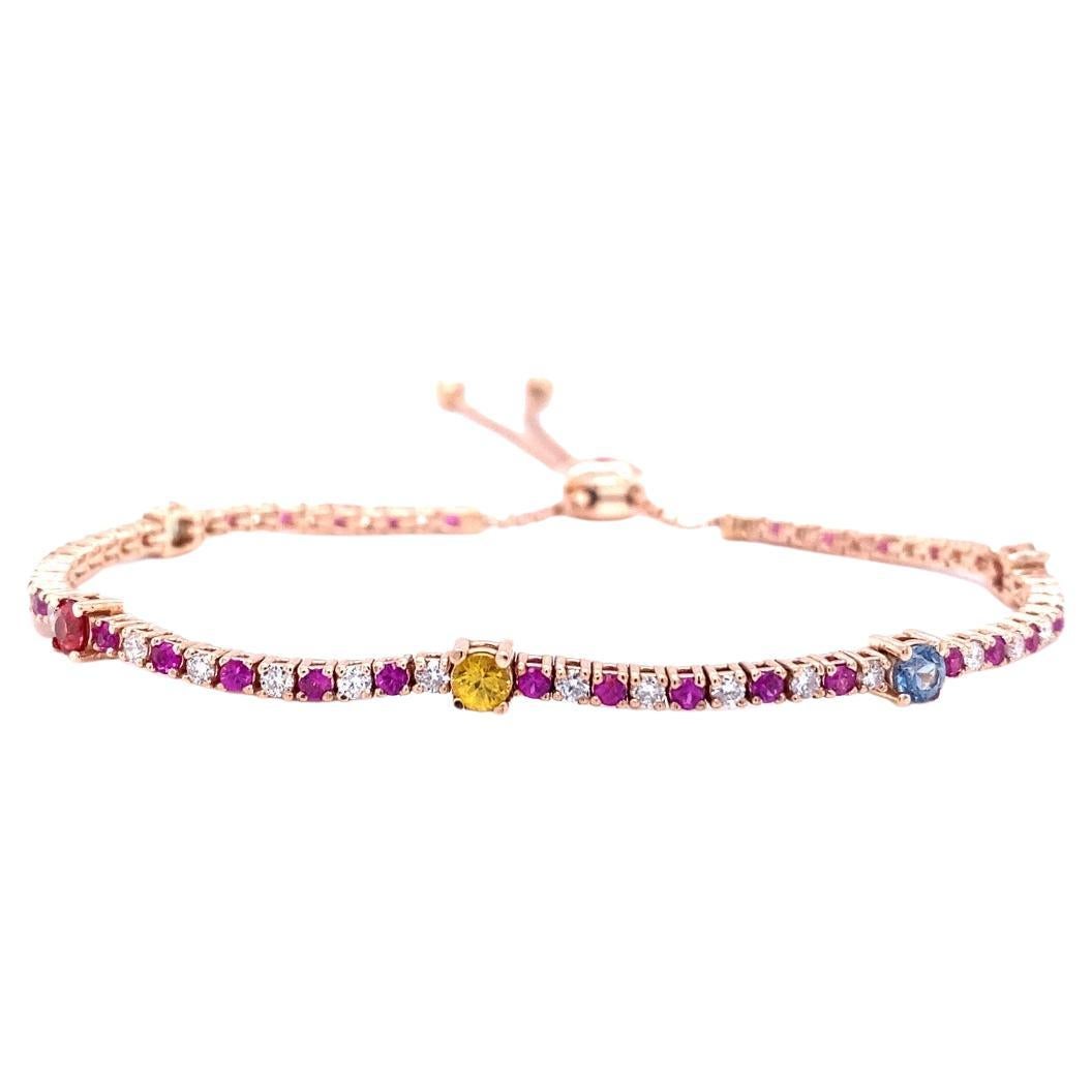 2.17 Carat Multicolor Sapphire and Diamond Adjustable Rose Gold Bracelet For Sale