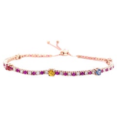 Bracelet ajustable en or rose, saphirs multicolores et diamants de 2,17 carats