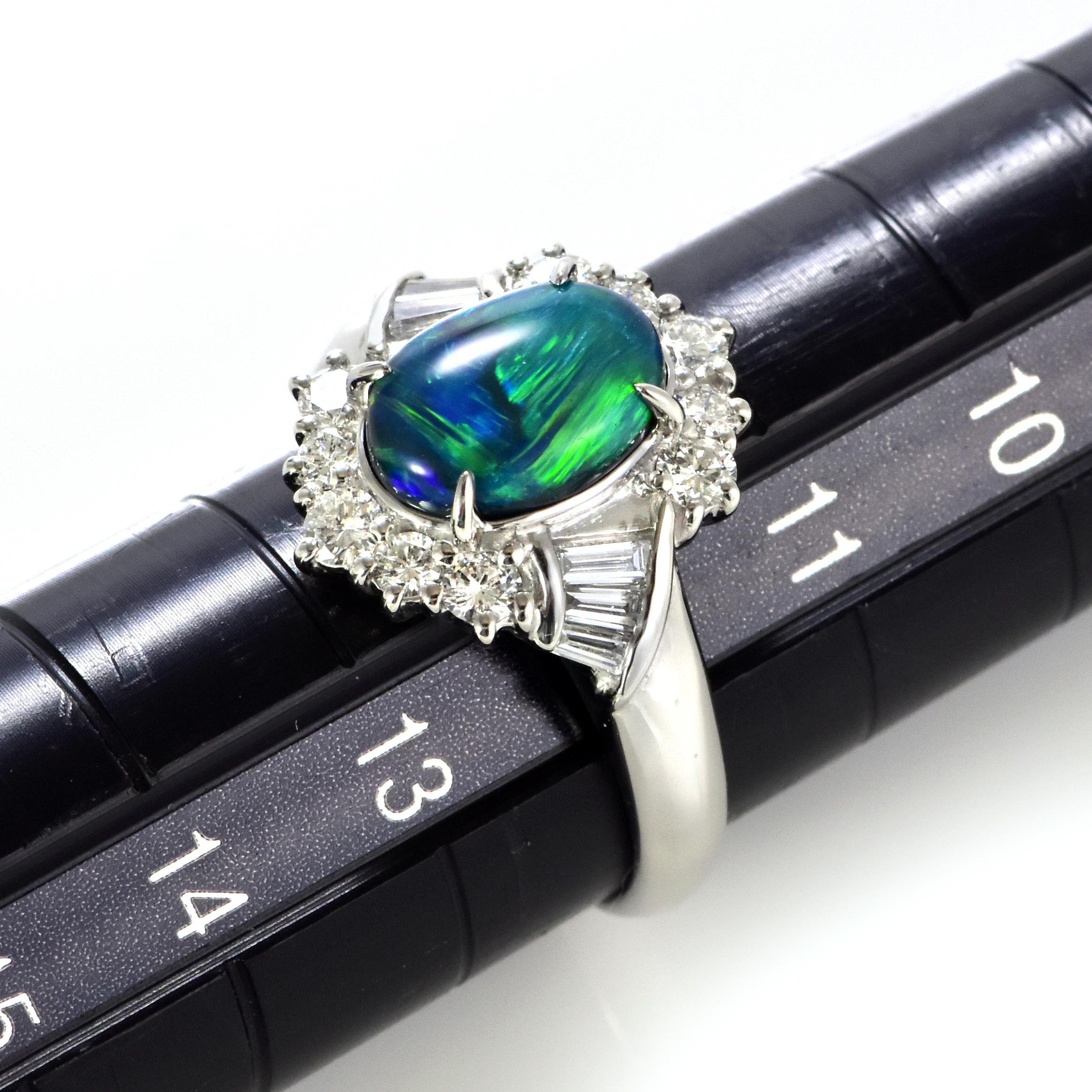 2.17 Carat Natural Australian Black Opal and Diamond Ring Made in Platinum For Sale 6