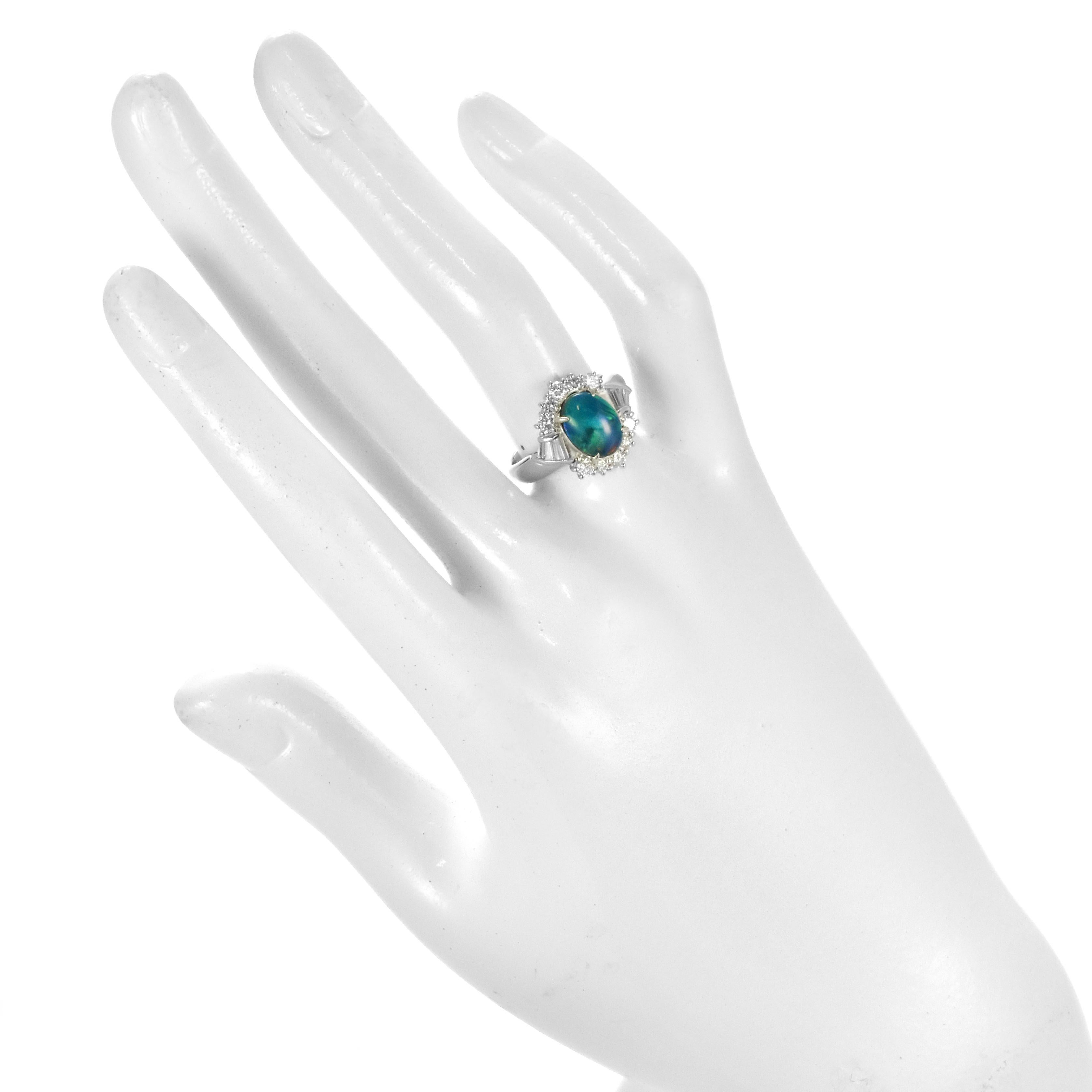2.17 Carat Natural Australian Black Opal and Diamond Ring Made in Platinum For Sale 7