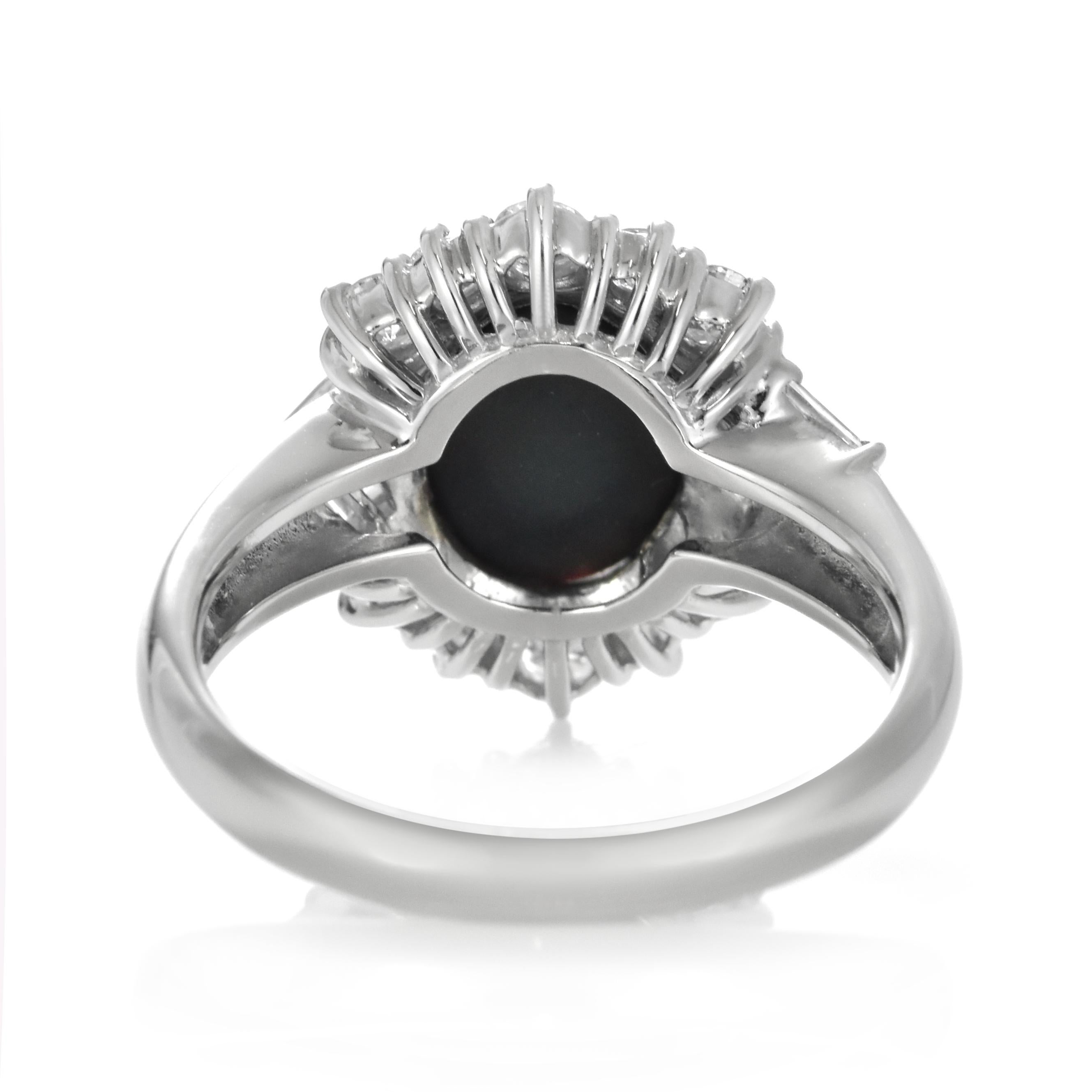 Women's 2.17 Carat Natural Australian Black Opal and Diamond Ring Made in Platinum For Sale