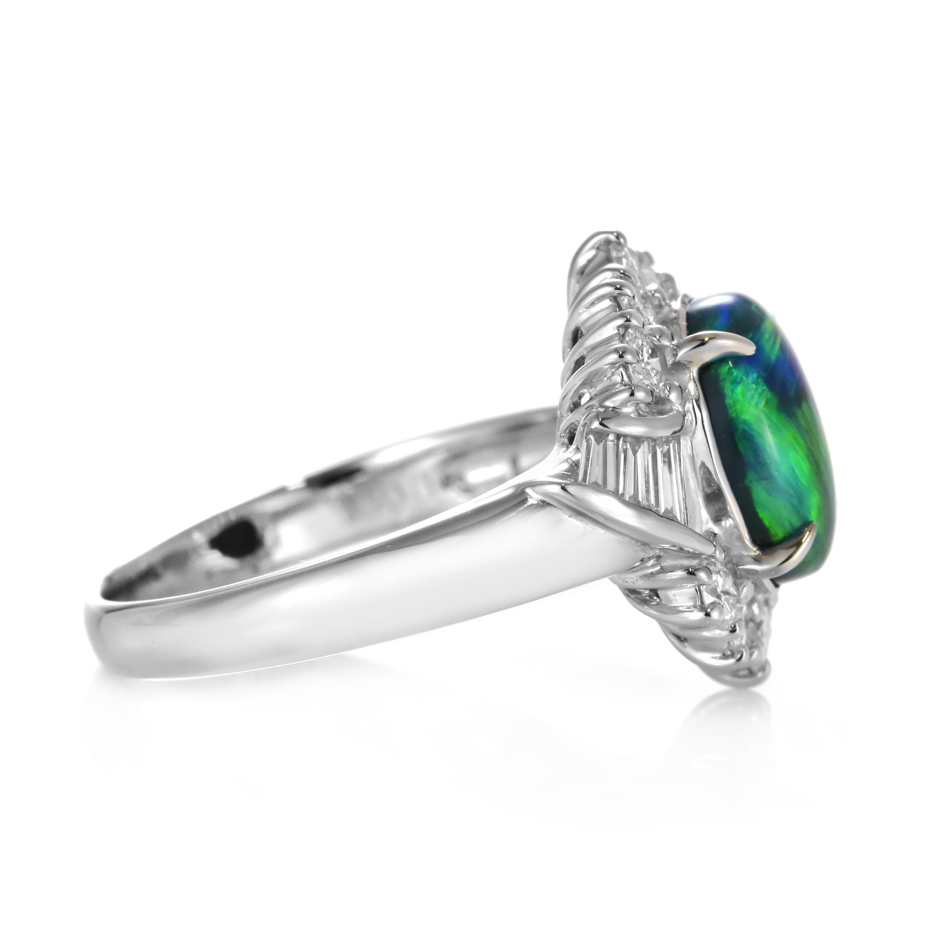 2.17 Carat Natural Australian Black Opal and Diamond Ring Made in Platinum For Sale 1