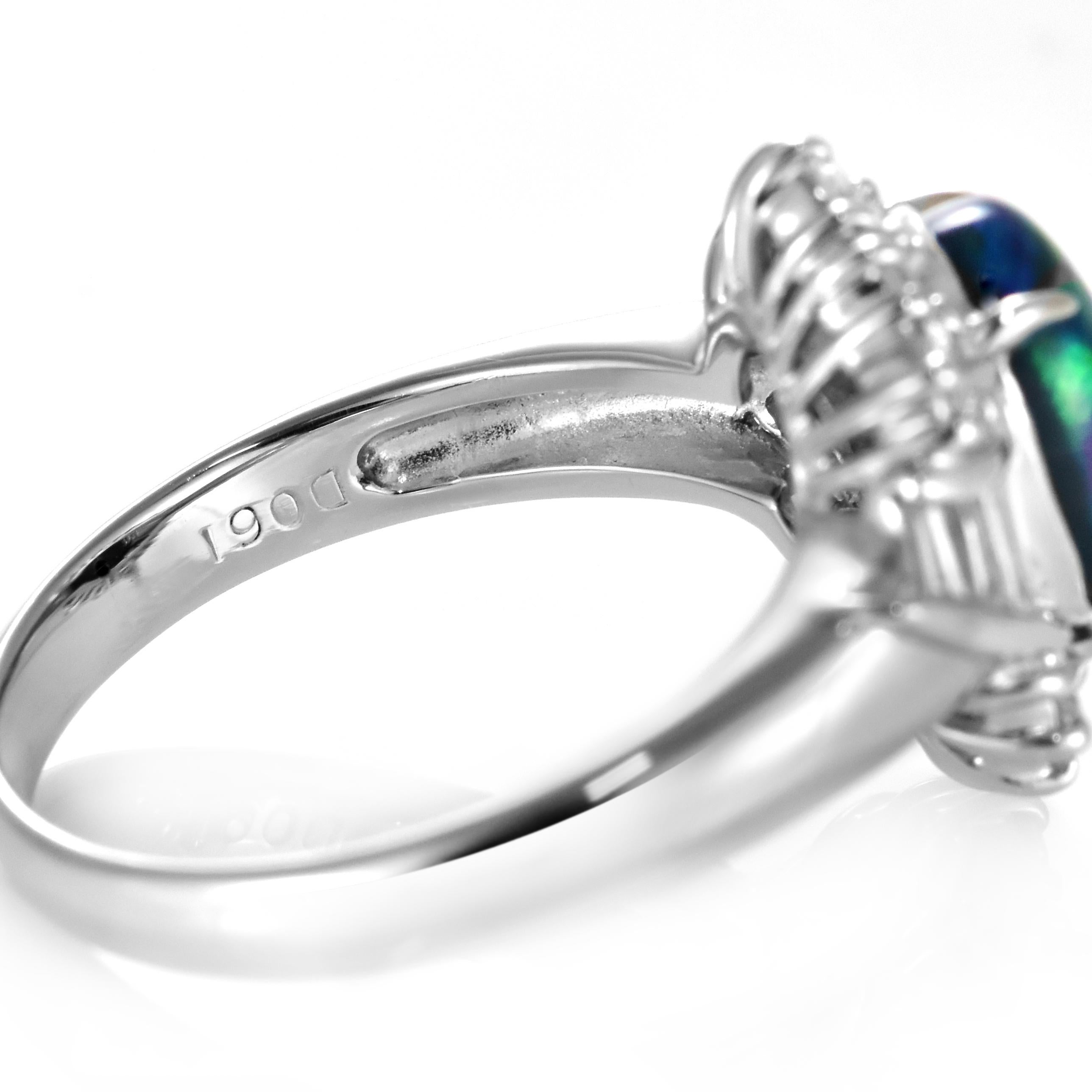 2.17 Carat Natural Australian Black Opal and Diamond Ring Made in Platinum For Sale 3