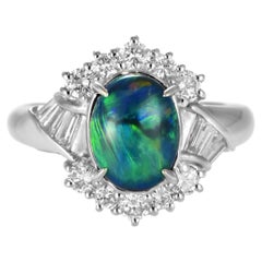 2.17 Carat Natural Australian Black Opal and Diamond Ring Made in Platinum